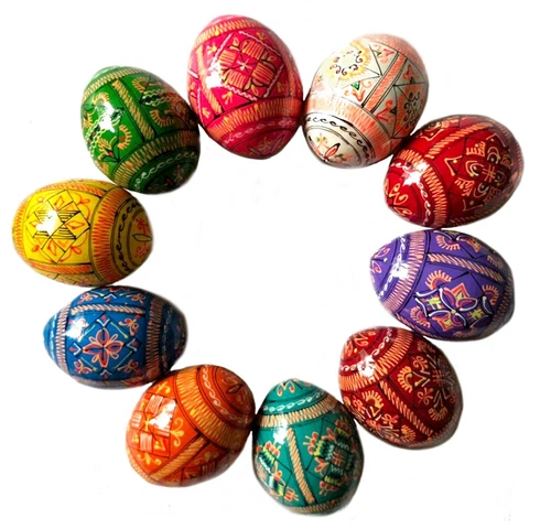 Wooden Hand Painted Ukrainian Pysanky Easter Eggs  Pysanki Easter SET OF 10 EGGS