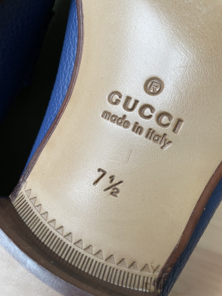 GUCCI Wislet Gold Horsebit Blue Leather Loafers 1953 Sz UK  display picture 1