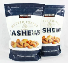 2 Bags Kirkland Butter Toffee Flavored Cashews 24 Oz Each Free Shipping 04/2026