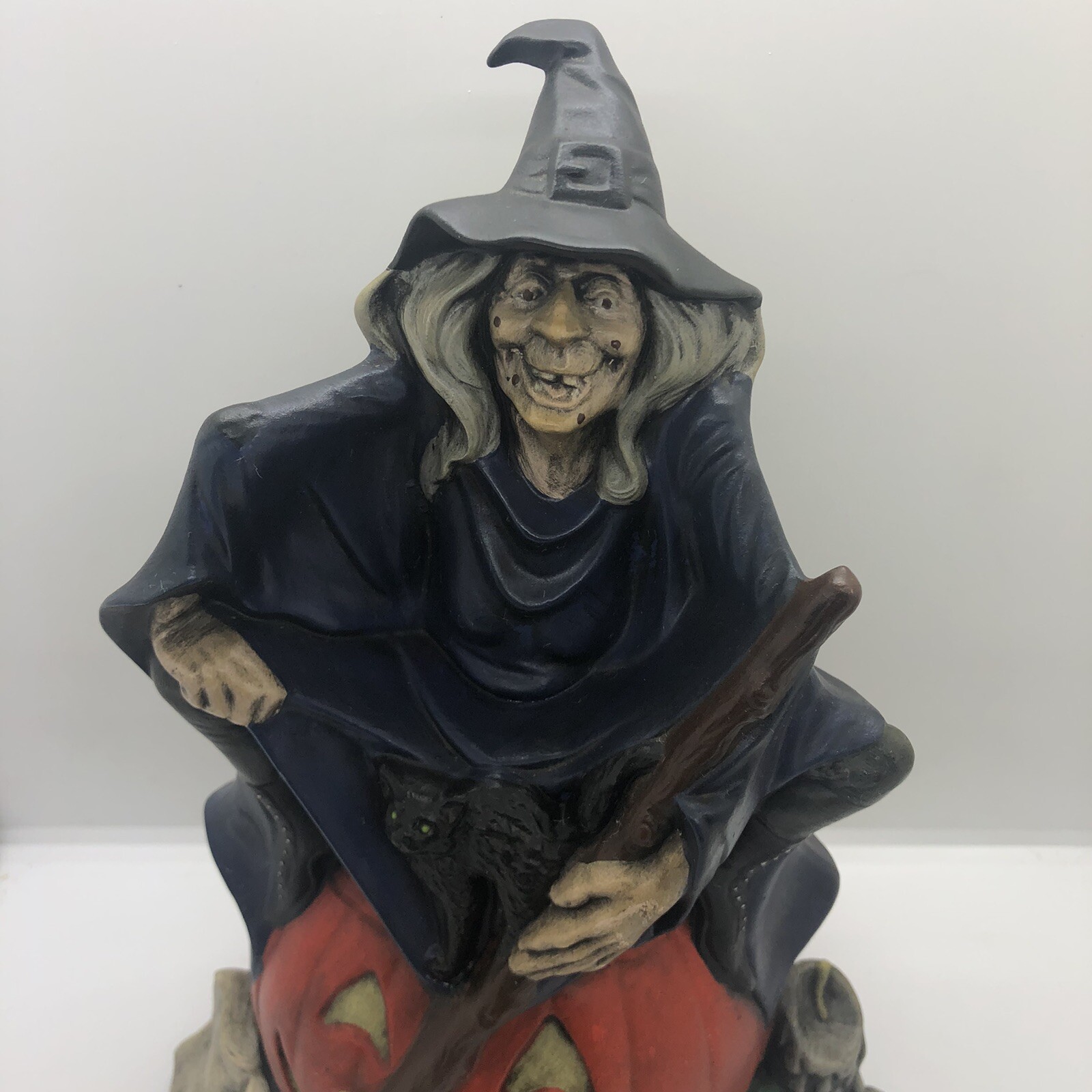 Vtg Halloween Witch Sitting On Pumpkin Hand Painted Ceramic Byron Molds 1972