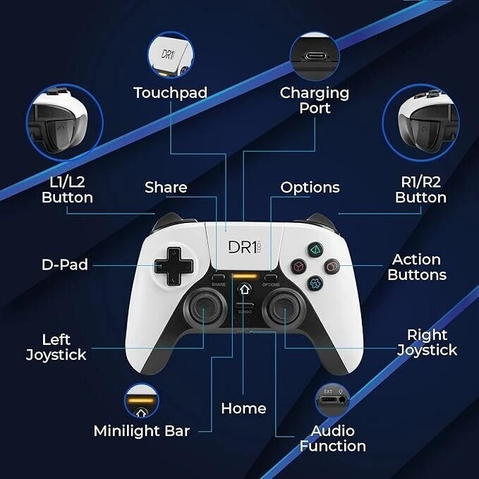 CONTROLLER DR1TECH SHOCKPAD per PS4 E PS4 pro / PC Wireless BT BIANCO - Immagine 2 di 4