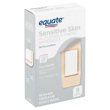 Equate Sensitive Skin Adhesive Bandages Flexible, 8 Ct..+