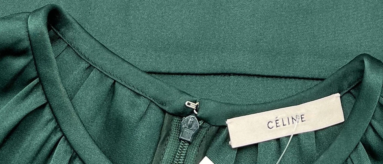Abito a turni verde Celine manica con berretto in seta lunghezza al ginocchio con tasche taglia 42