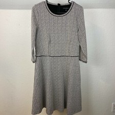Banana Republic A line dress knee jersey sweater Herringbone Black white 12 