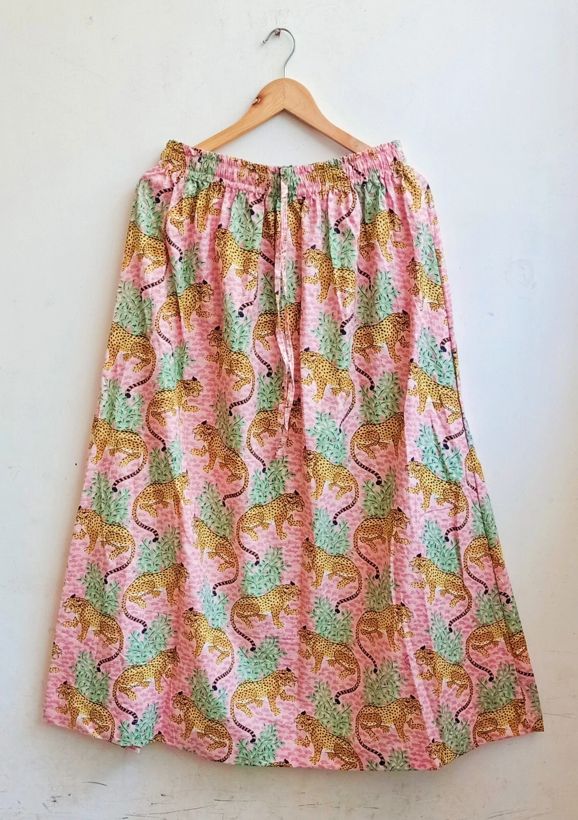 Indian Cotton Peach Tiger Print Long Skirt, Women's Clothing Partywear skirt US
