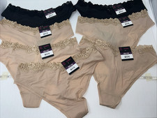 7 - No Boundaries Women's Lace Trim Thong Panties Size2XL Black, Toasted Almond