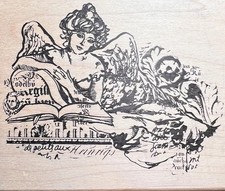 Acey Deucy VALERIA Angel Scroll Book Text Collage RUBBER STAMP
