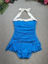 LRL Ralph Lauren Bel Aire Halter Skirted Bathing Swimsuit Pinup 6 Blue One Piece