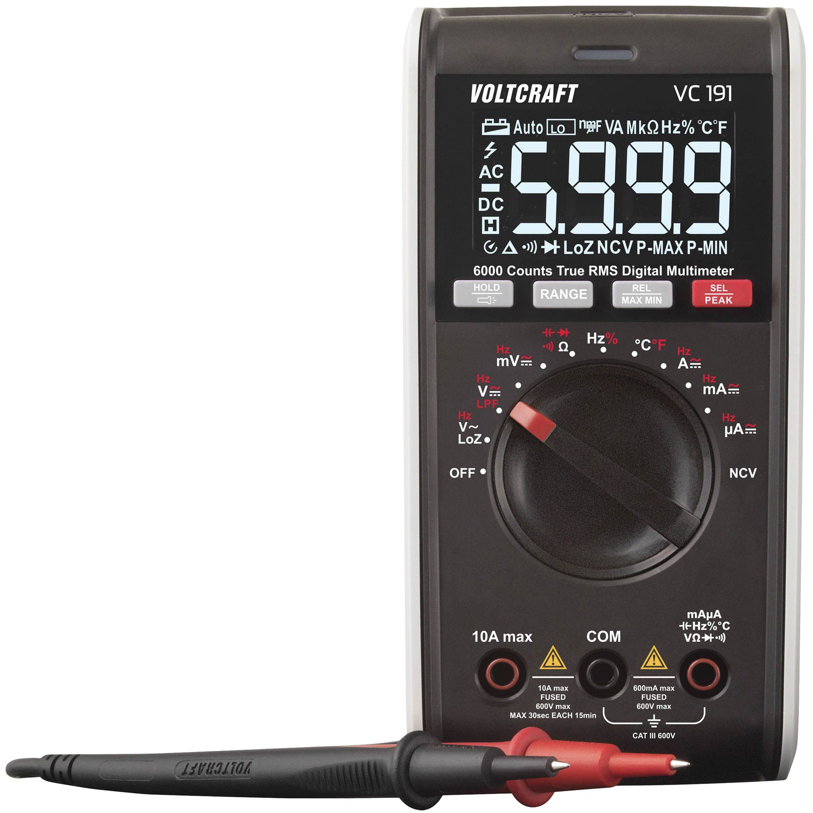 VOLTCRAFT VC191 Handheld multimeter Digital CAT III 600 V Display unts): 6000
