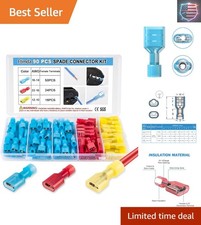 90PCS Female Spade Connector Kit, Nylon Spade Wire Terminal Connectors for 12..,