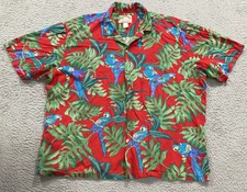 Paradise Found Hawaiian Shirt Mens Large Red Parrot Monstera Aloha Magnum PI VTG