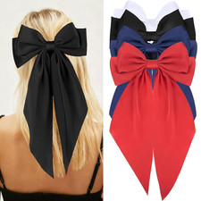 4pcs Satin Hair Accessories - Large Bows, Hair Barrettes, Clips With Long Tails
