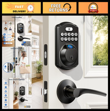 Fingerprint Door Lock with 2 Lever Handles - Smart Keyless Entry, Matte Black