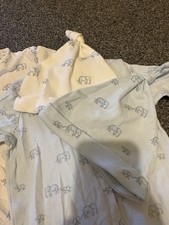 NEXT Baby 2pc Cotton Jersey Sleepsuit & Hat Set Elephant White/Blue 3-6M