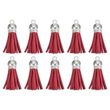 30Pcs Leather Tassels Keychain Charm with Silver Cap for 1.5 Inch Silver/Red