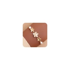 Dainty Gold Flower Rhinestone Pearl Bracelet for Women, Adjustable Trendy Handma
