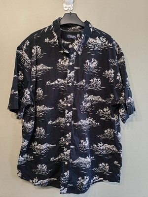 Chaps Herren Schwarz Hawaii Hemd XXL Weiß Island Print Kurzarm 100% Baumwolle