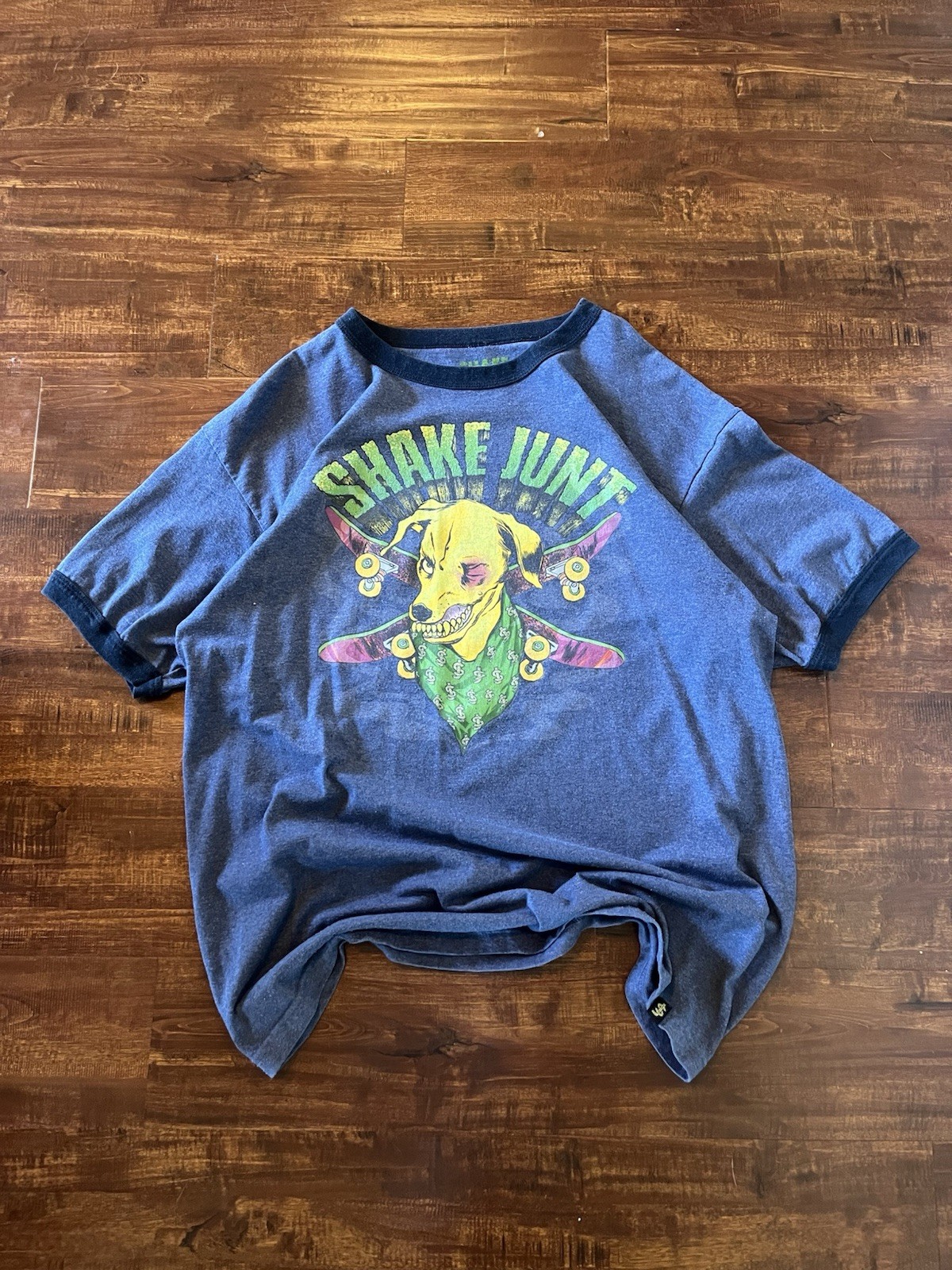 Crazy Rare Shake Junt Vintage Ringer T-Shirt Black Eye Dog Graphic Size XL