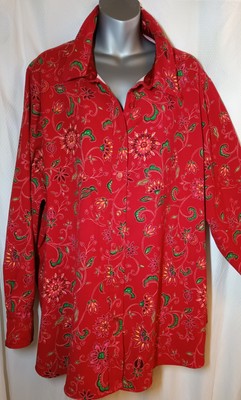 Basic Editions Red 3XLong Sleeve Button- Up  Blouse Women Polyester Blend Travel