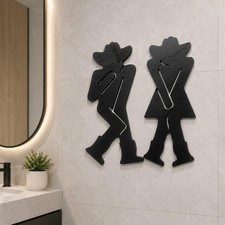 2x Wood Bathroom Signs Toilet Wall Signs Decorative Farmhouse Funny Restroom