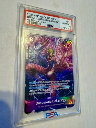 One Piece TCG English OP10-071 Donquixote Doflamingo Alt Art SR PSA 10
