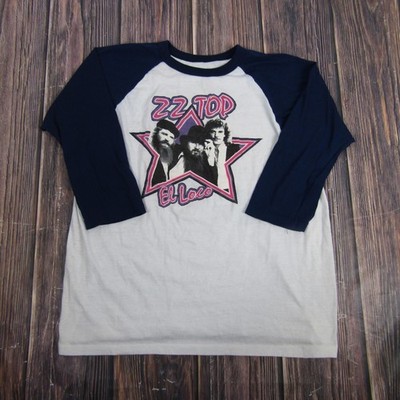 Vintage ZZ Top Shirt Mens Large White Navy Raglan El Loco 82 Band
