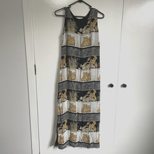 Vintage 80s Safari Midi Dress Size 10 Mary Gualtieri Lion Slit Sleeveless