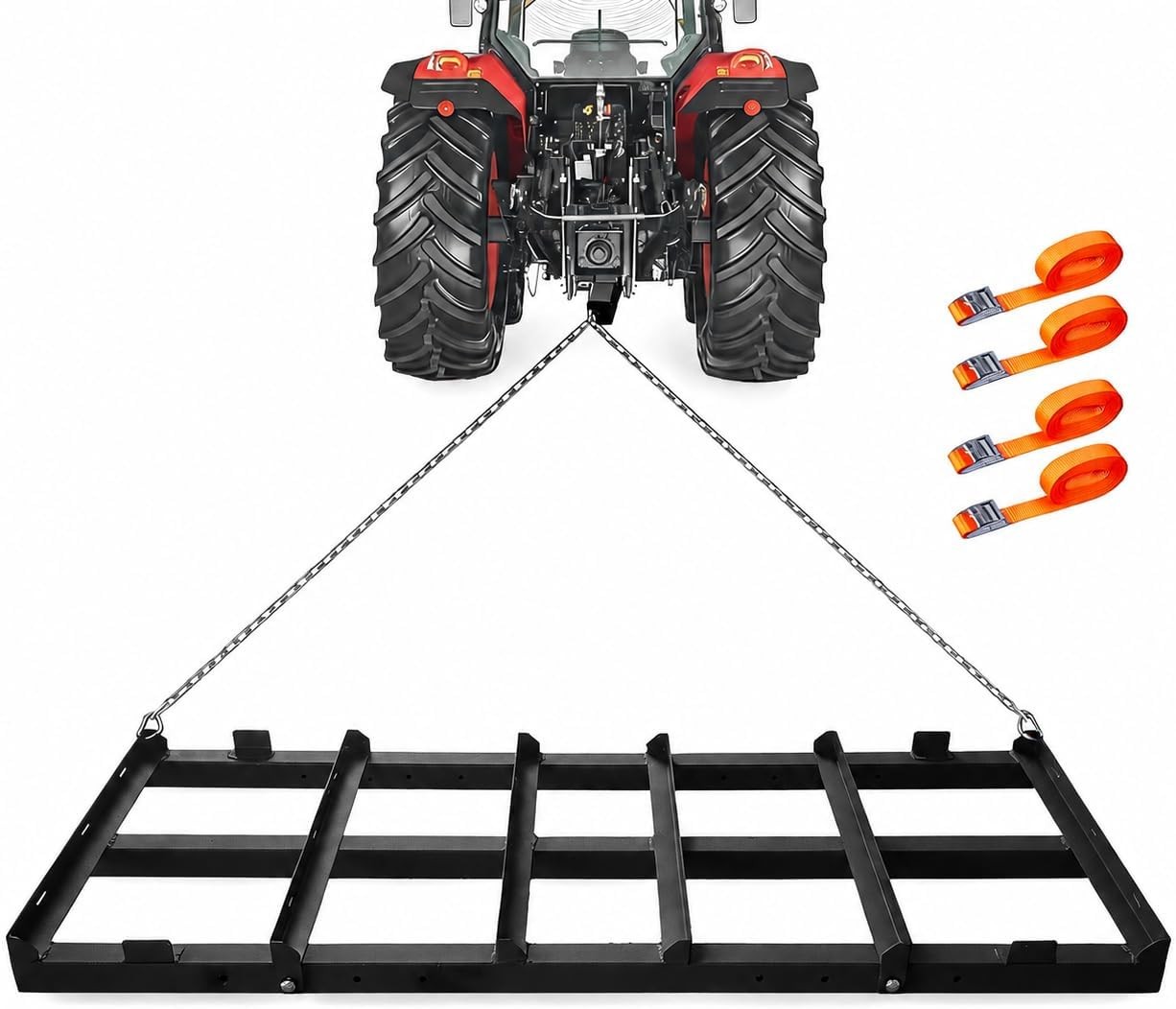 8FT Drag Harrow Tow Behind Drag Harrow Driveway Grader Rake for Tractor ATV UTV