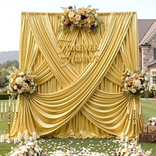 10ft x 10ft Gold Sequin Backdrop Curtain for Parties, Wrinkle Free Thick Glit...