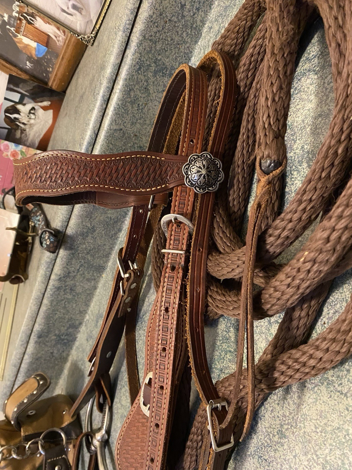 Mecate Snaffle Bit Cowboy Tack Bridle Buckaroo Leather / Champion Turf USA AQHA