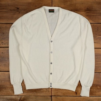 Vintage Oakton Strickjacke XL 80er Jahre V-Ausschnitt wollweiß
