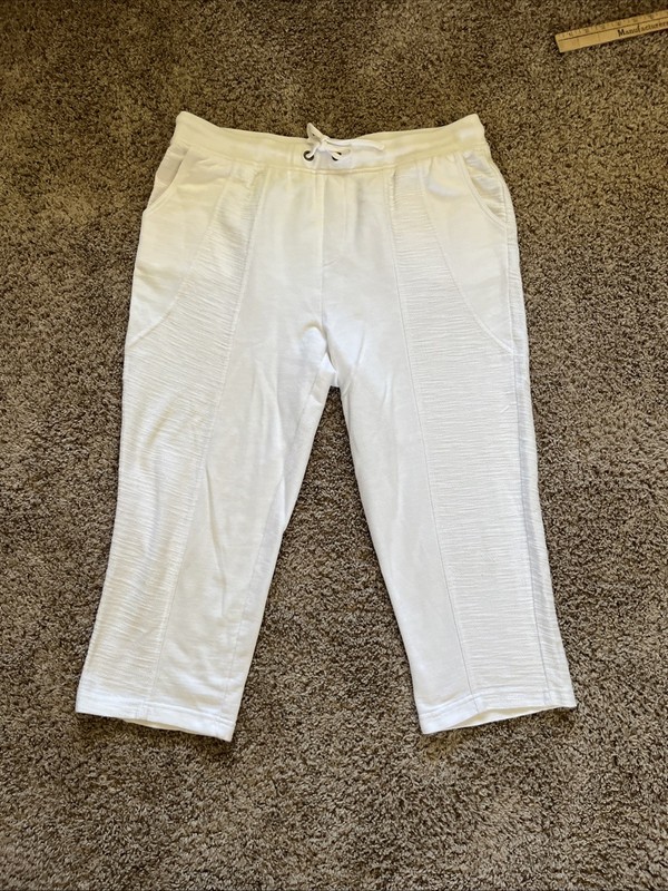 Chico's Cropped Pants Women 2 White High Rise Pull On Pockets Cotton Slimming