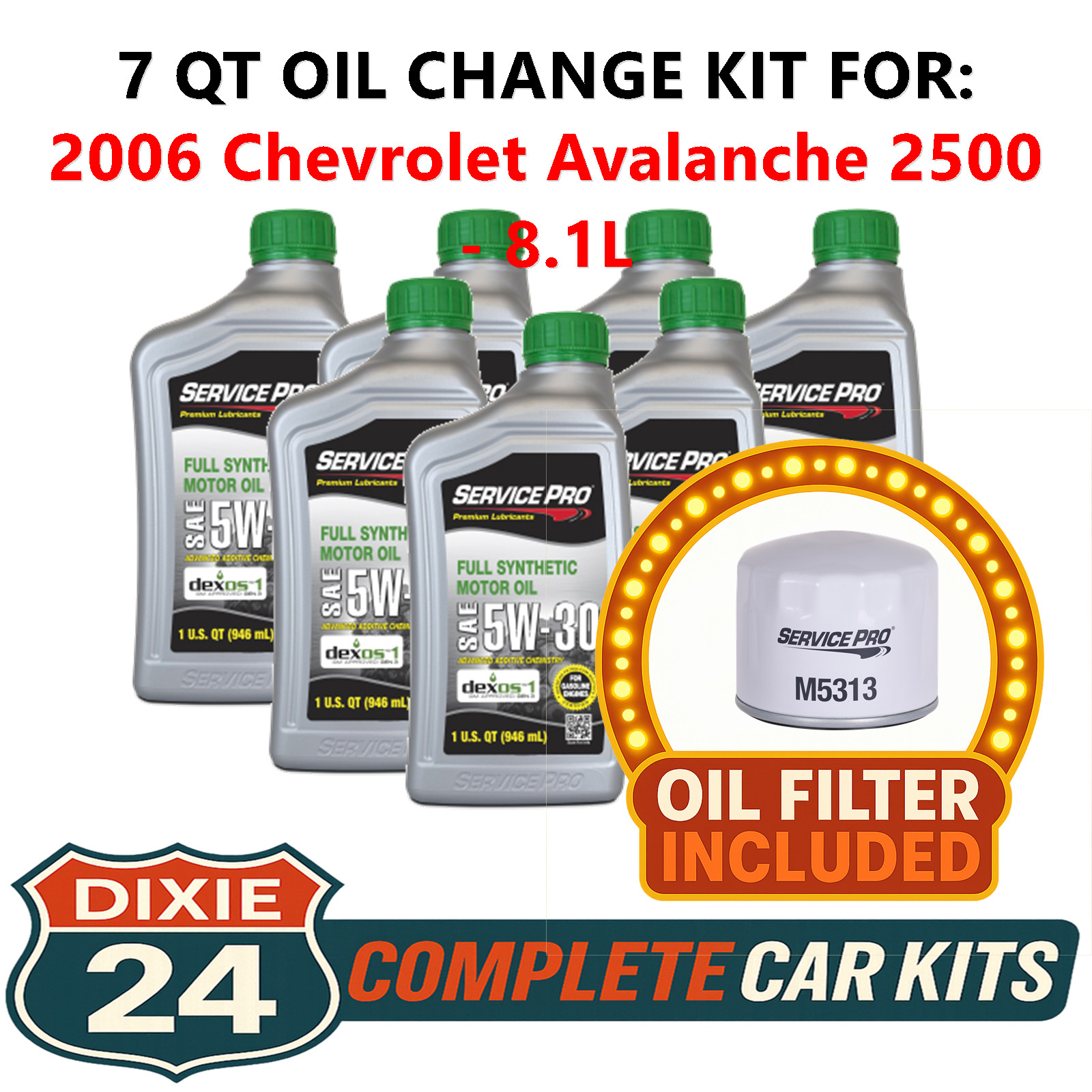 Fits: 2006 Chevrolet Avalanche 2500 8.1L Synthetic Oil  Filter Kit 5W-30