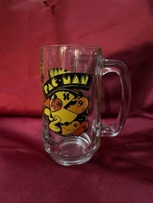 1982 Pac-Man Glass Arcade Root Beer Mug ~ Bally Midway MFG. Co. ~ 5.5" Tall