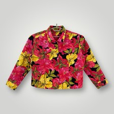 Chico's Linen Blend Floral Jacket Womens XL Art to Wear Boho Colorful Lightweigh