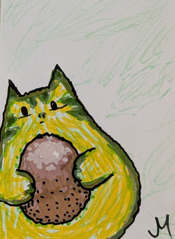 ACEO Cat Painting Original Kitten Avocado Contemporary Folk Art By Josh Merritt