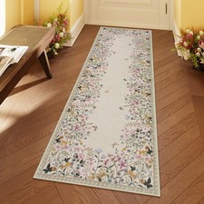 Boho 2x6 Bathroom Runner Rugs Non Slip Washable, Floral Carpet Runners for Ha...