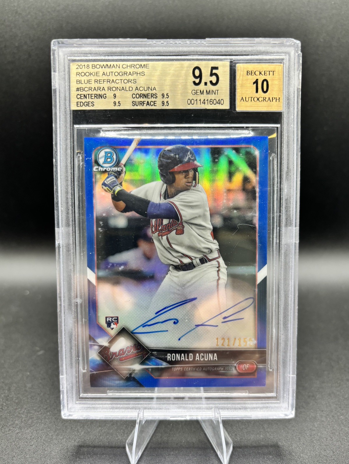 2018 Bowman Chrome Ronald Acuna Jr. Blue Refractor Rookie Auto #/150 BGS 9.5/10