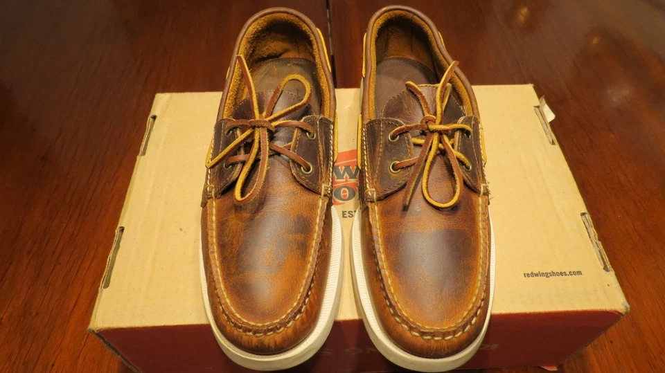 RED WING MAHOGANY 9167 BROWN LEATHER BOAT SHOES Us. 10E - Imagen 2 de 4