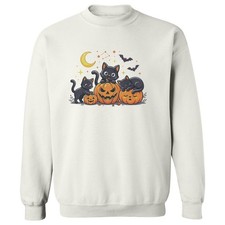 Black Cats Pumpkin Moon Halloween Graphic Unisex Crewneck Sweatshirt