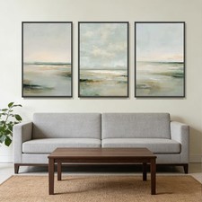 Large 3 Piece Canvas Wall Art for Living Room, 24x36 Inch Abstract Coastal Se...