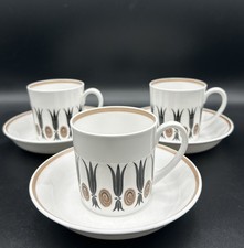 3 Susie Cooper Corinthian Coffee Cans Saucers Wedgwood C2056 Fine Bone China 