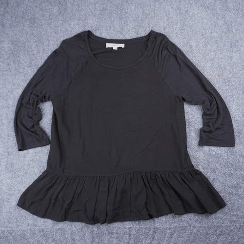 Ann Taylor, Ann Taylor LOFT Peplum Top Mens Size M Black 3/4 Sleeve Raglan Knit Crew Neck