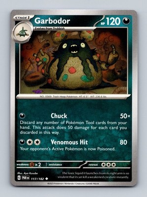 TCG Pokemon Karte Garbodor 117/182 Englisch Aya Kusube 2023 Paradox Rift