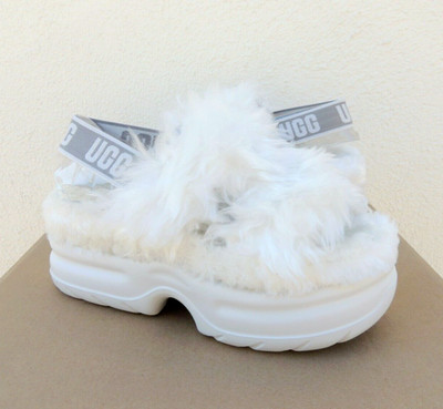 UGG WHITE FLUFF SUGAR 3'' PLATFORM FAUX FUR SLIPPER SLIDE SANDALS, US 12/ 43 ~NIB