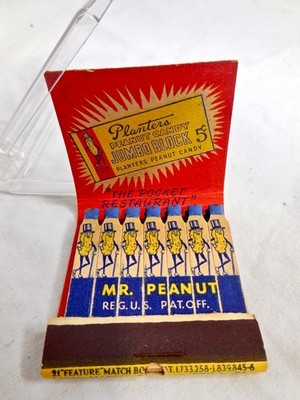 RARE 1940 PLANTERS PEANUT MATCHBOOK MR JUMBO BLOCK NUT MATCHES ADVERTISING VTG