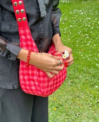 Baggu × Molly Goddard Medium Nylon Crescent Bag Ruby Gingham | eBay