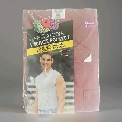 NEW Vintage Red Fruit of the Loom Deadstock Muscle Pocket T-Shirt Size XL 90s