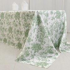 WHITE DUSTY SAGE 90" x 132" French Toile Polyester Rectangular Tablecloth
