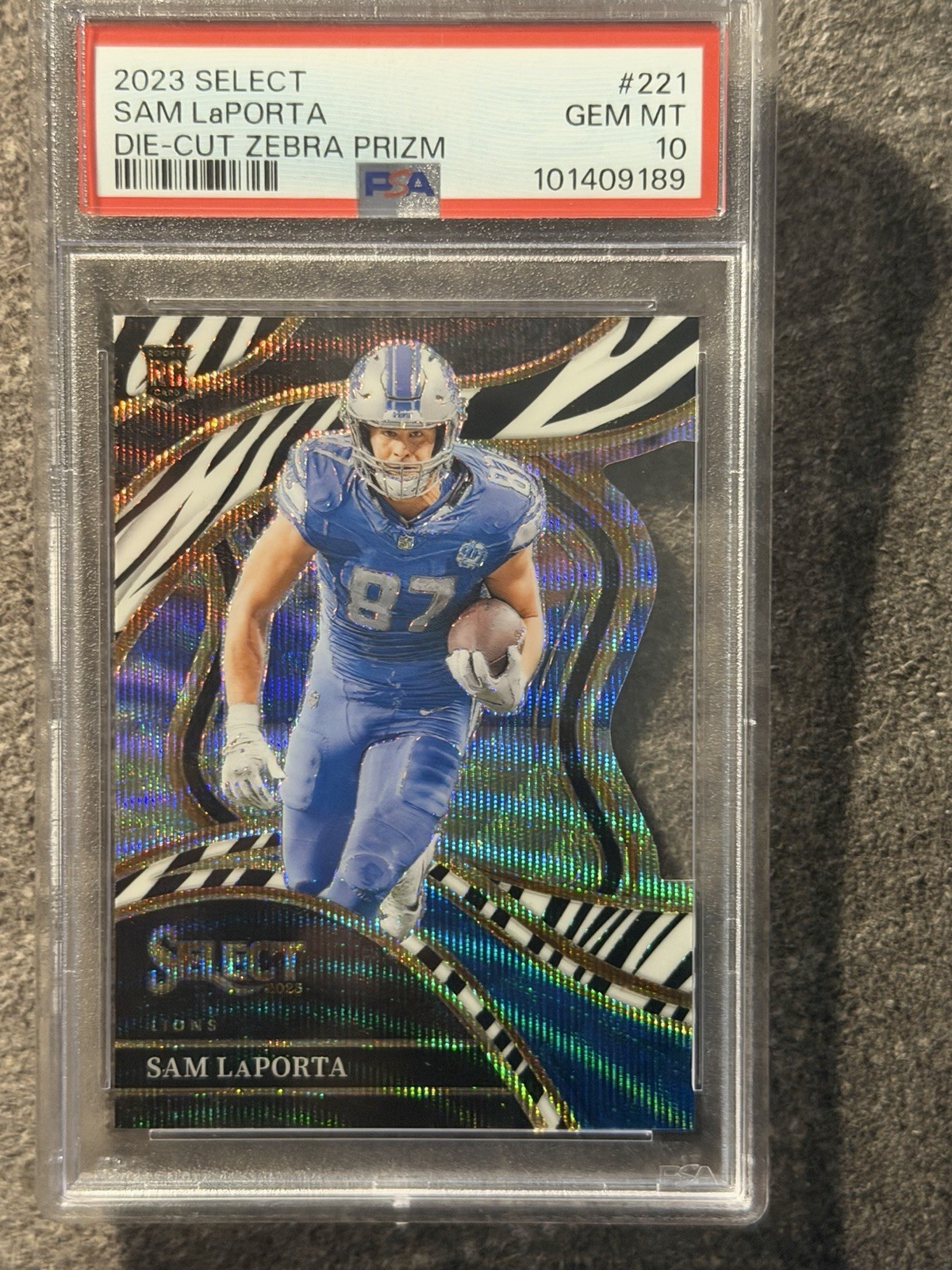 2023 Panini Select - Club Level Sam LaPorta #221 Zebra Prizm (RC)